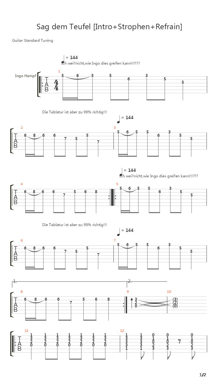 Sag Dem Teufel吉他谱