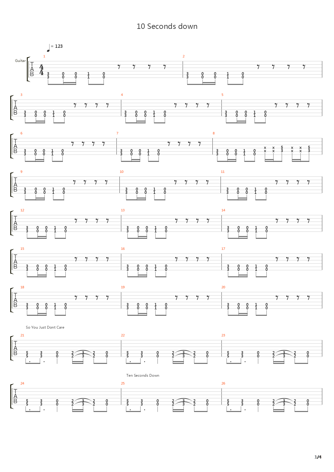 10 Seconds Down吉他谱