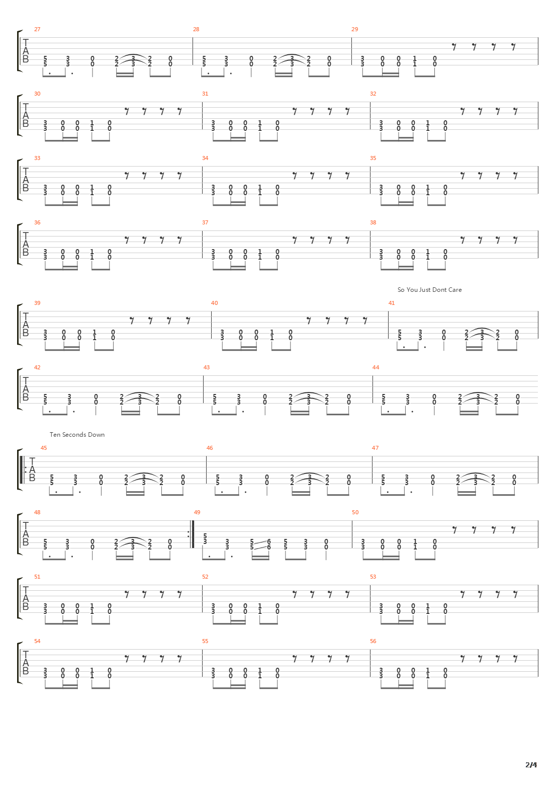 10 Seconds Down吉他谱