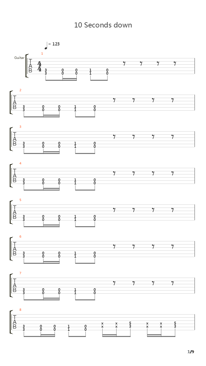 10 Seconds Down吉他谱