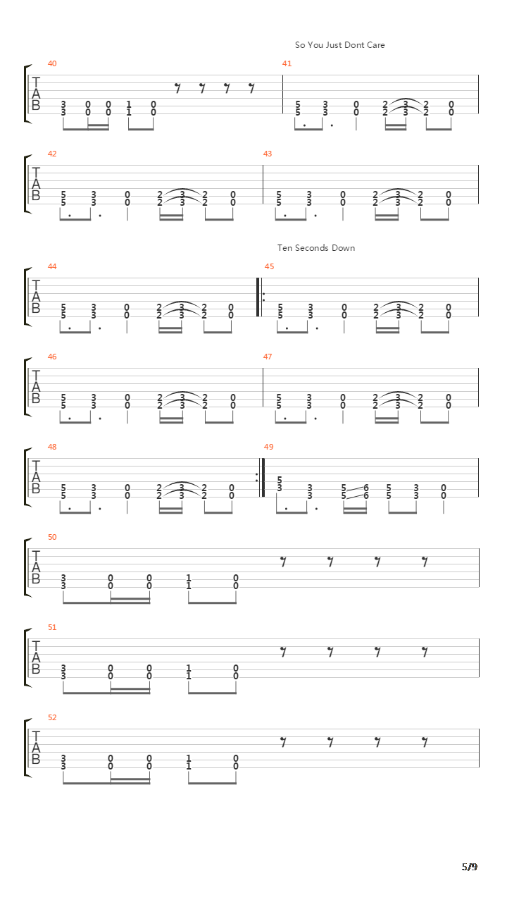 10 Seconds Down吉他谱