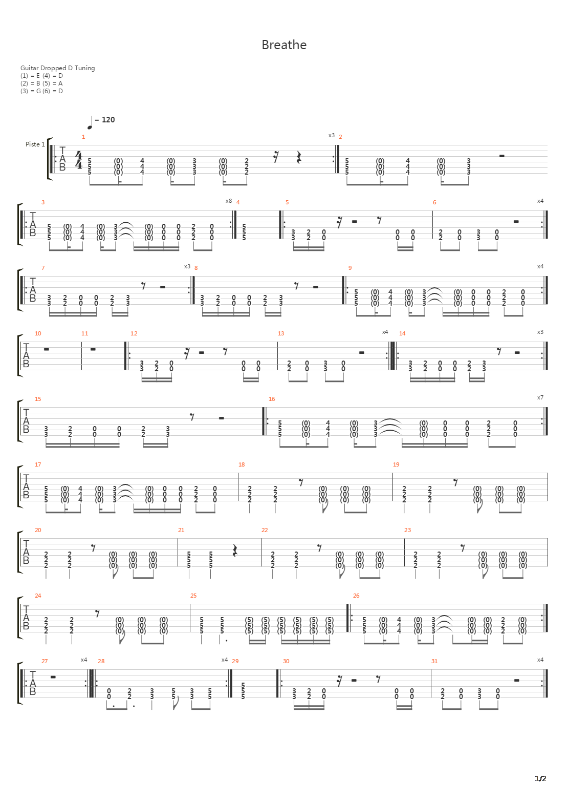 Breathe吉他谱
