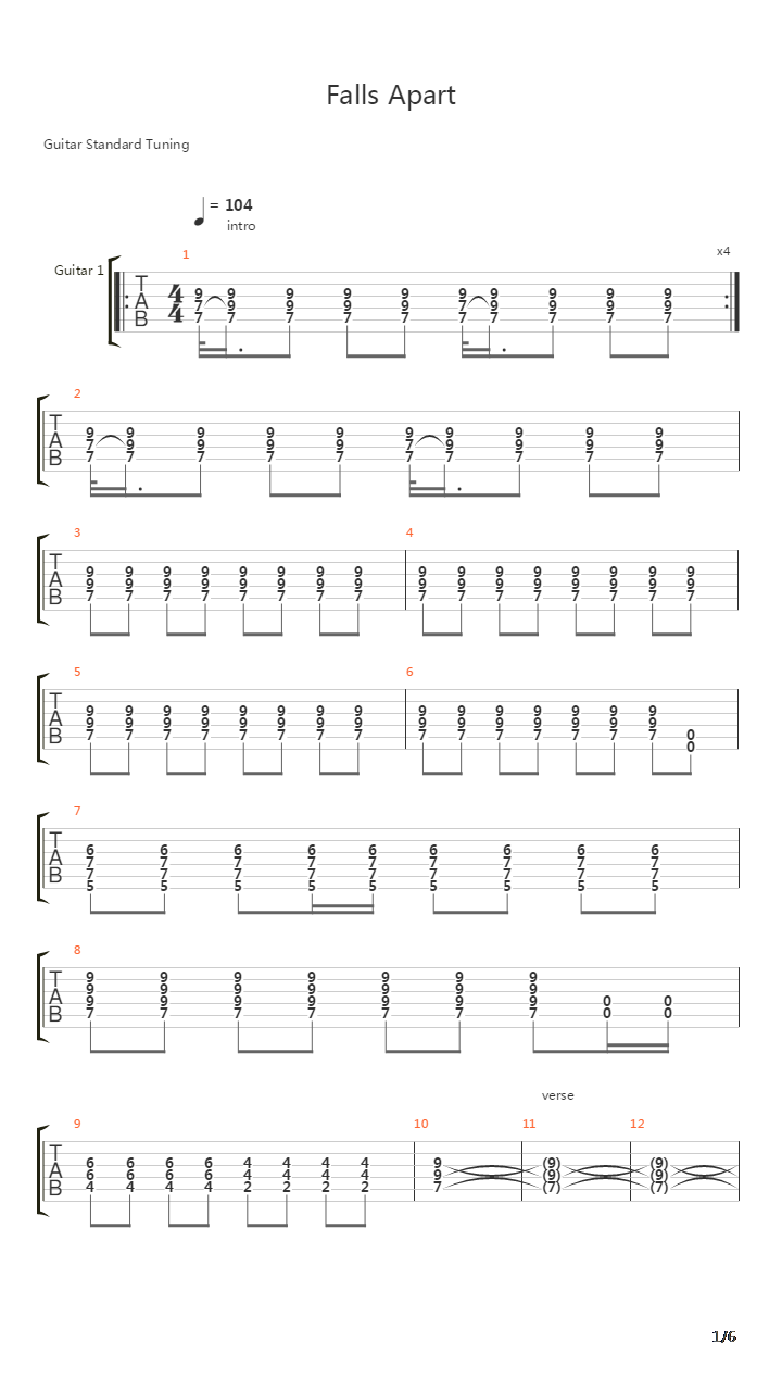Falls Apart吉他谱