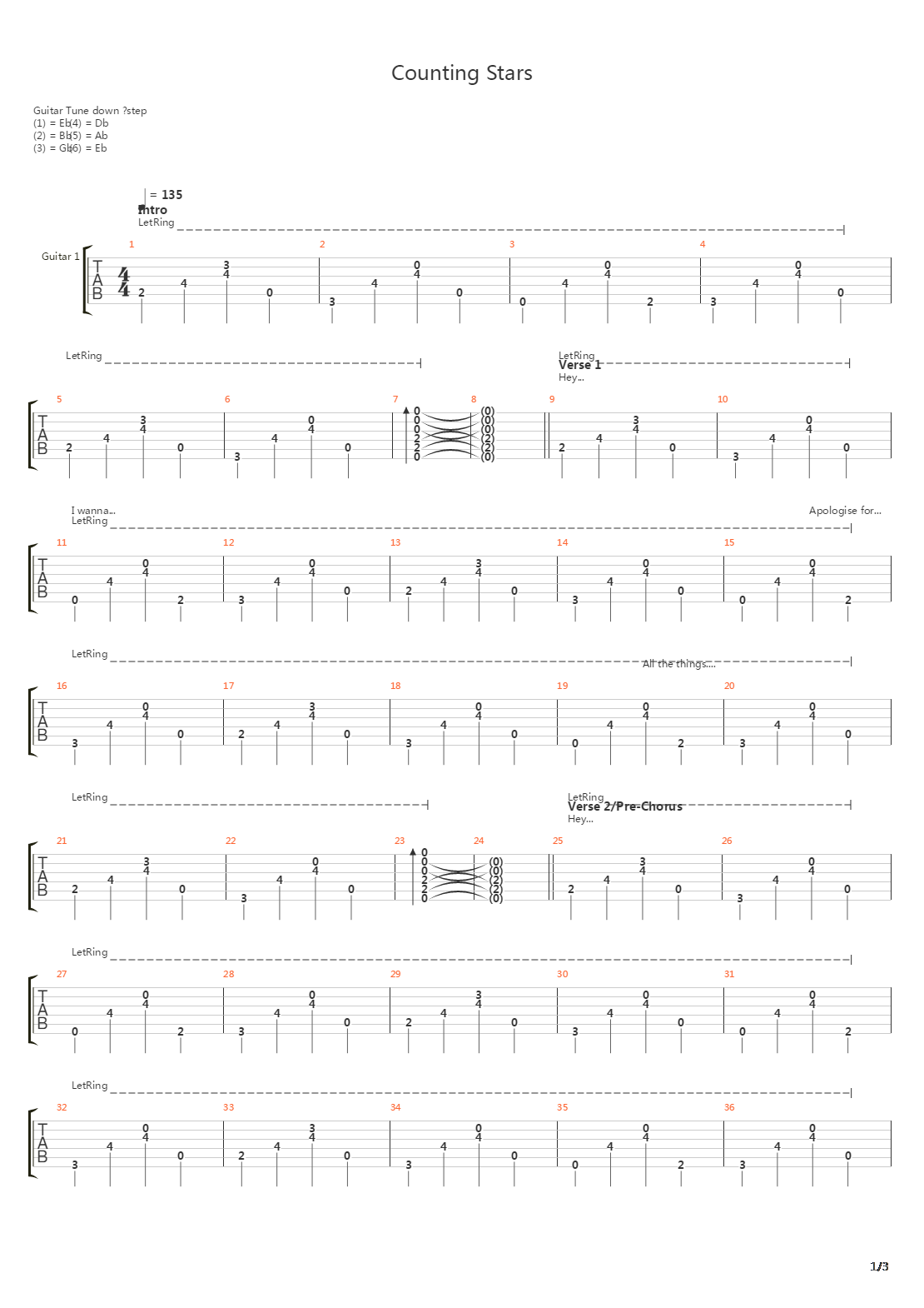 Counting Stars吉他谱