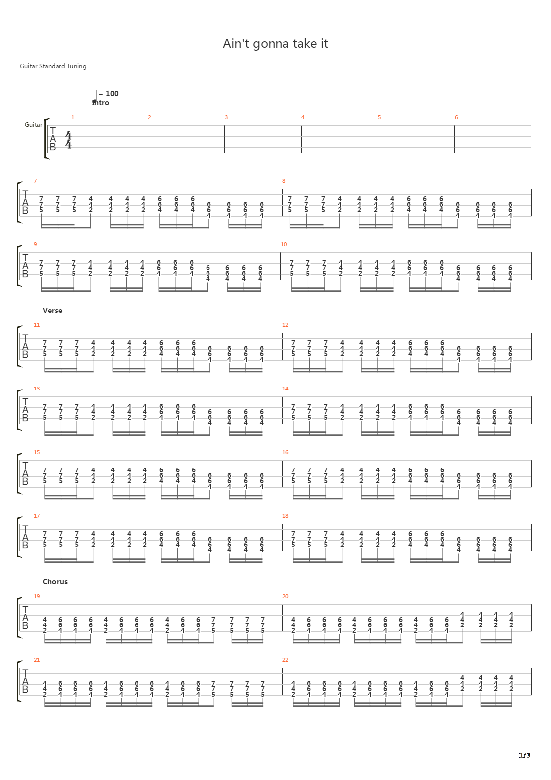 Aint Gonna Take It吉他谱