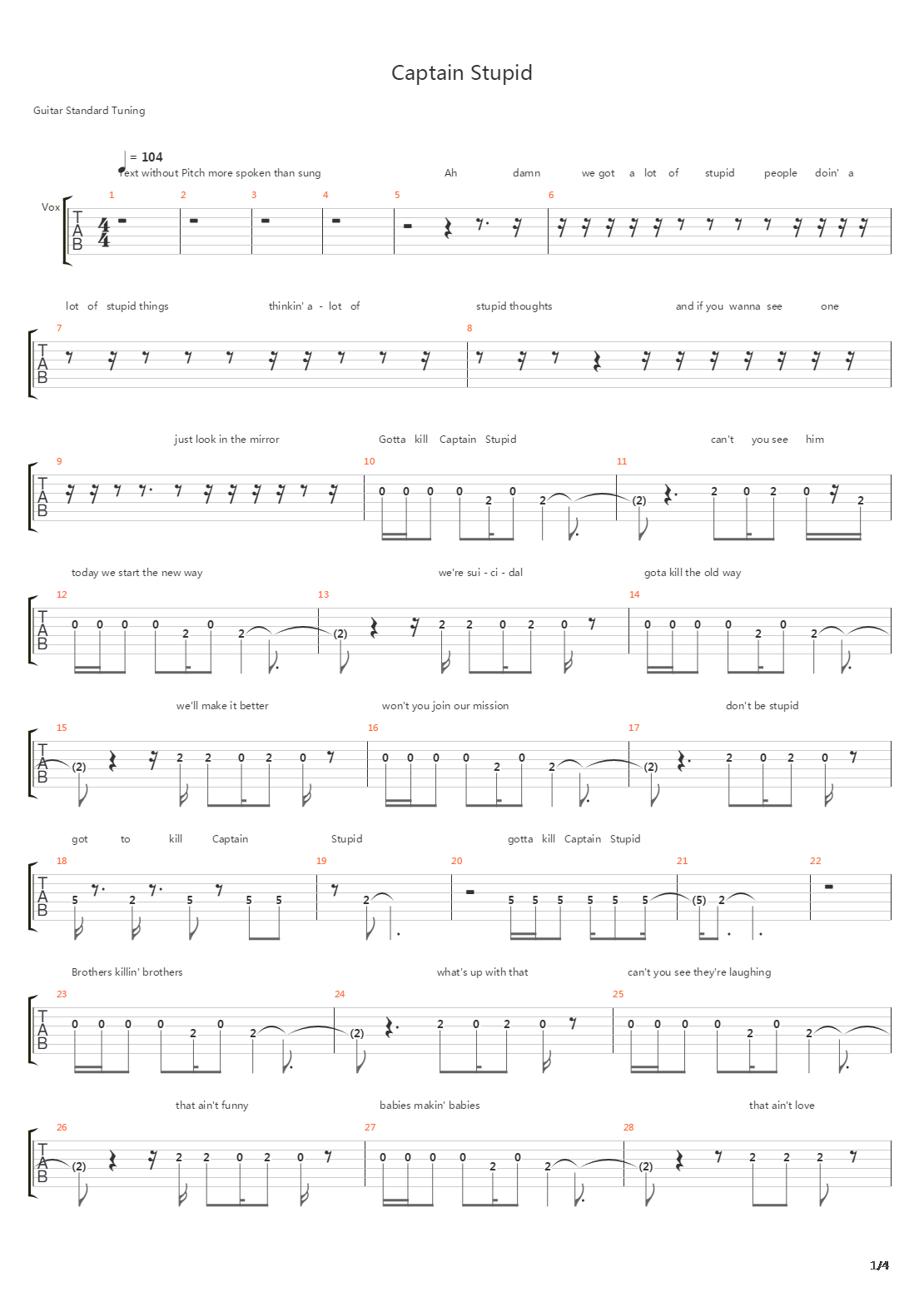 Gotta Kill Captain Stupid吉他谱