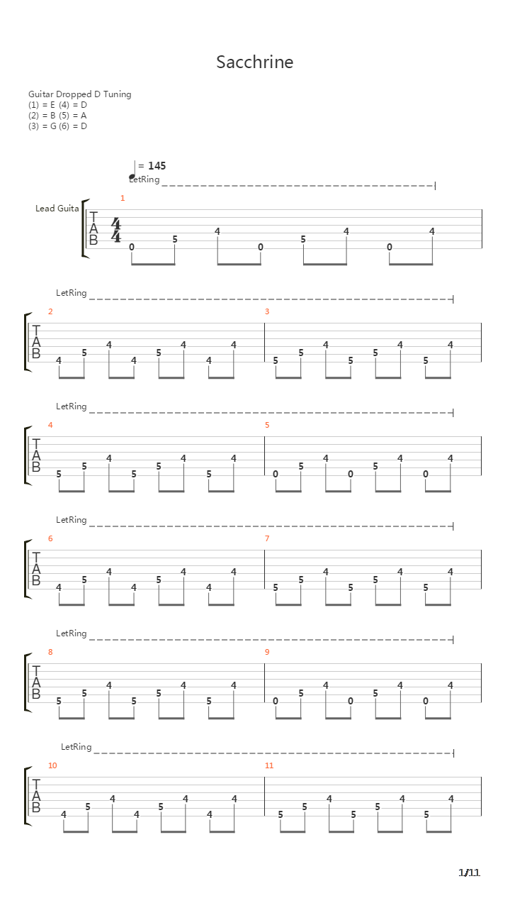 Saccharine吉他谱