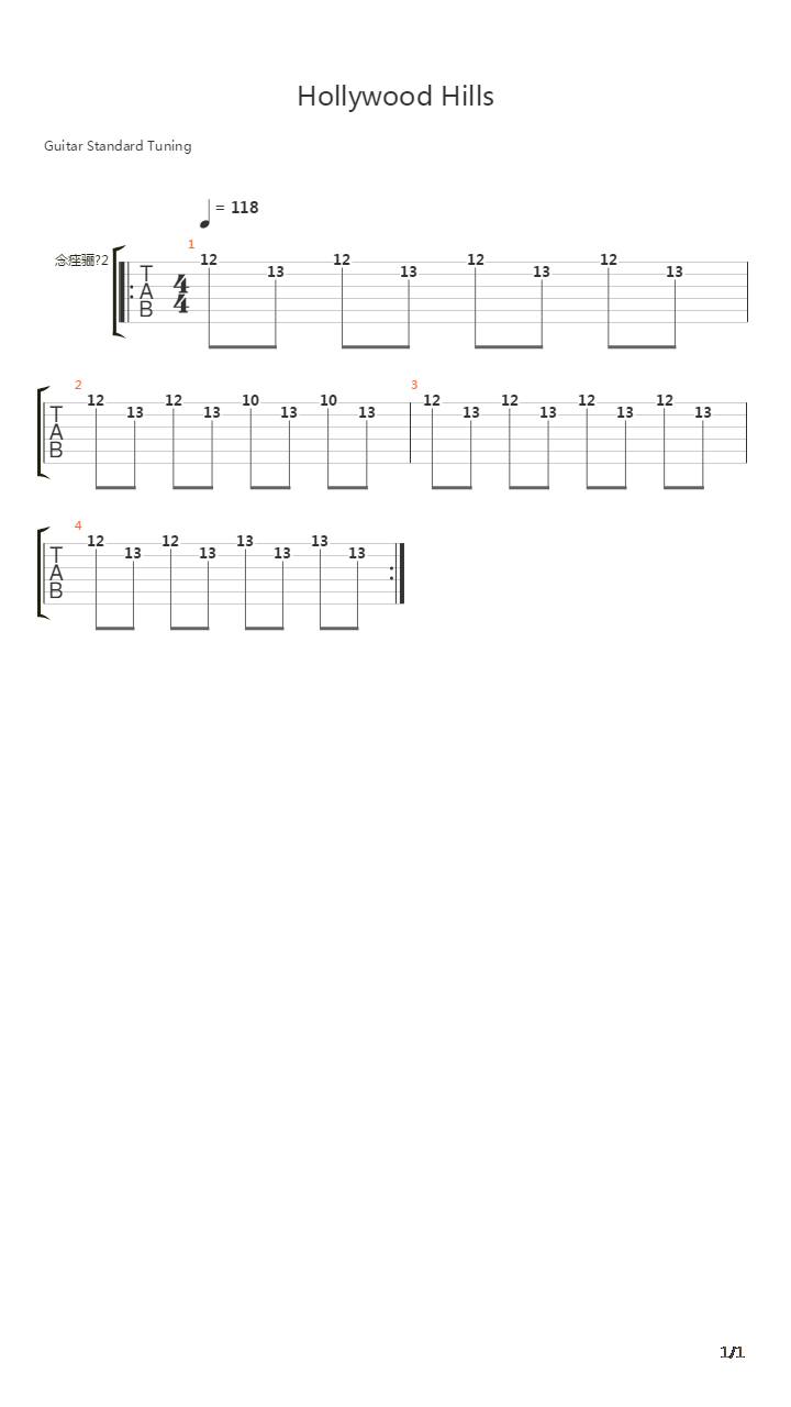 Hollywood Hills吉他谱