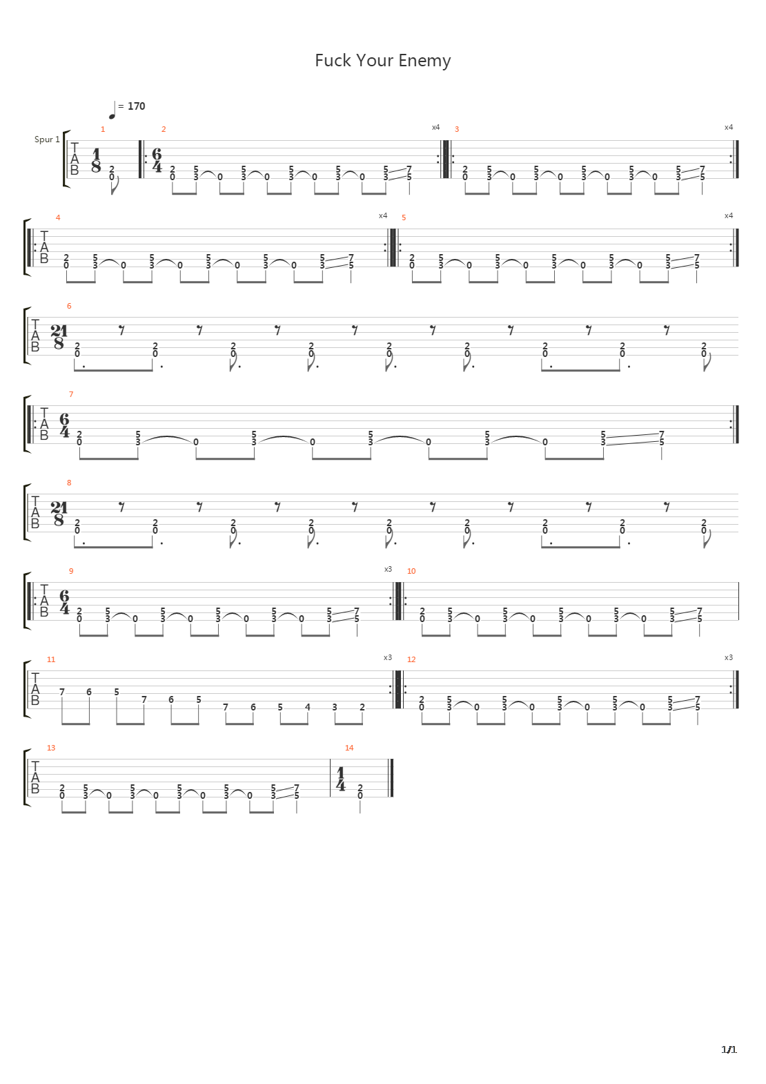 Fuck Your Enemy吉他谱
