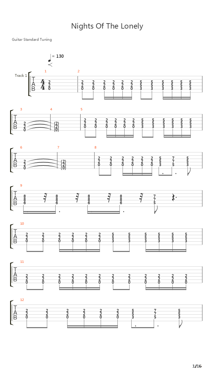 Nights Of The Lonely吉他谱