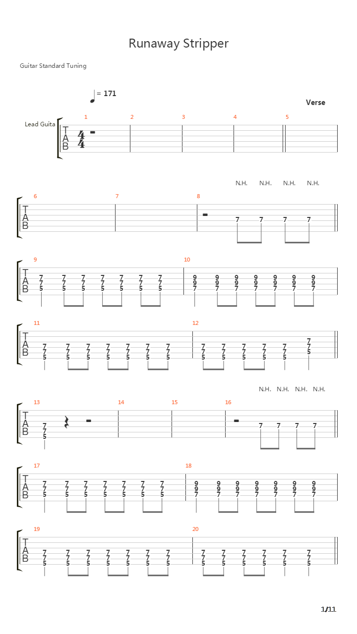 Runaway Stripper吉他谱