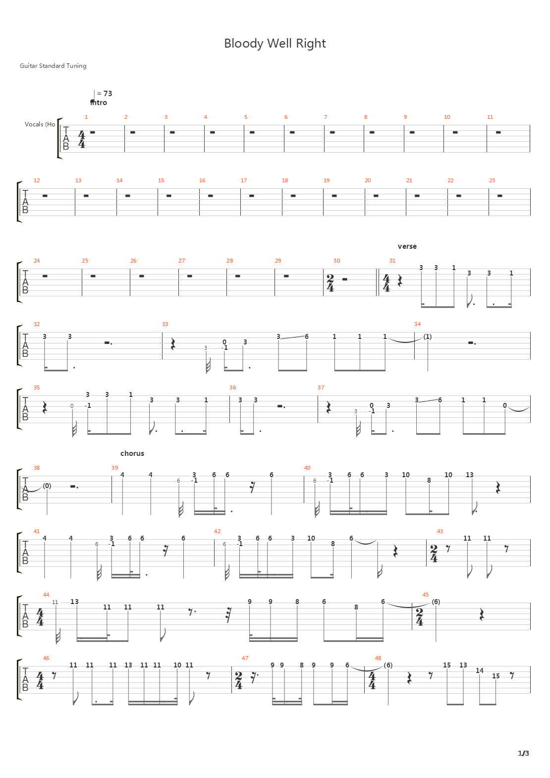 Bloody Well Right吉他谱