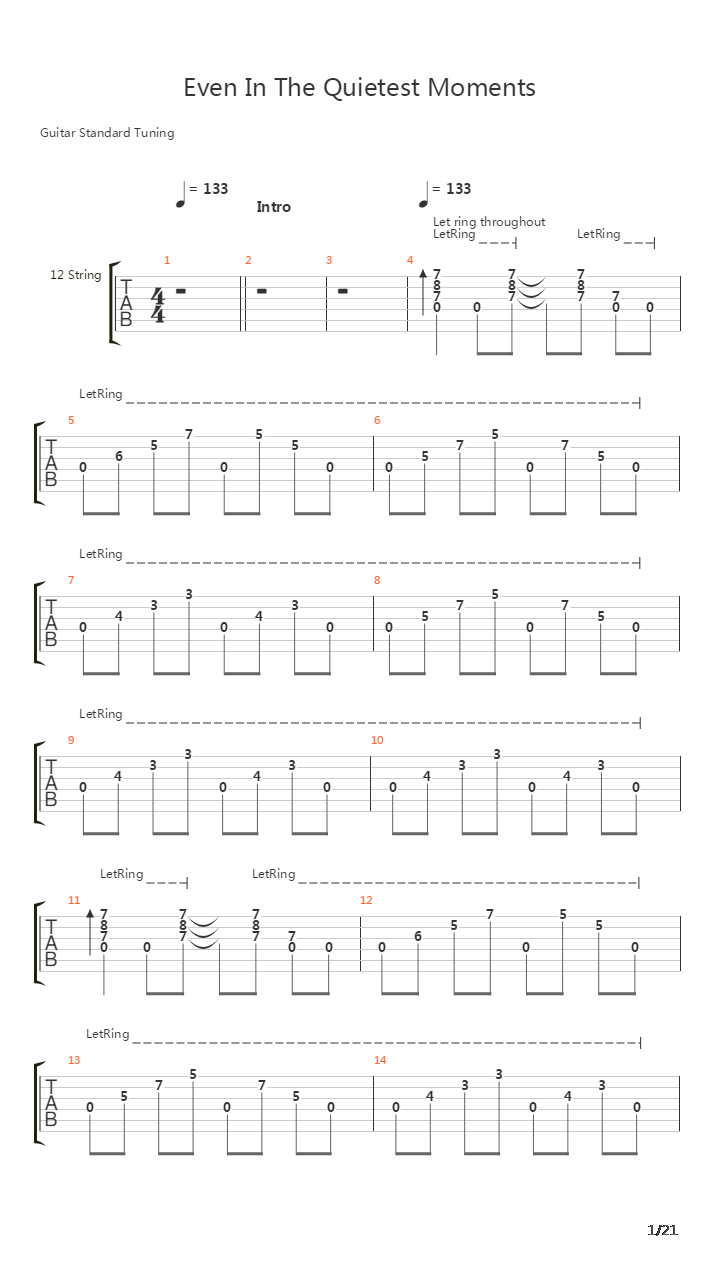 Even In The Quietest Moments吉他谱