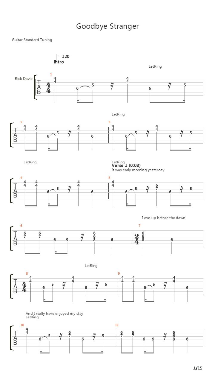 Goodbye Stranger吉他谱