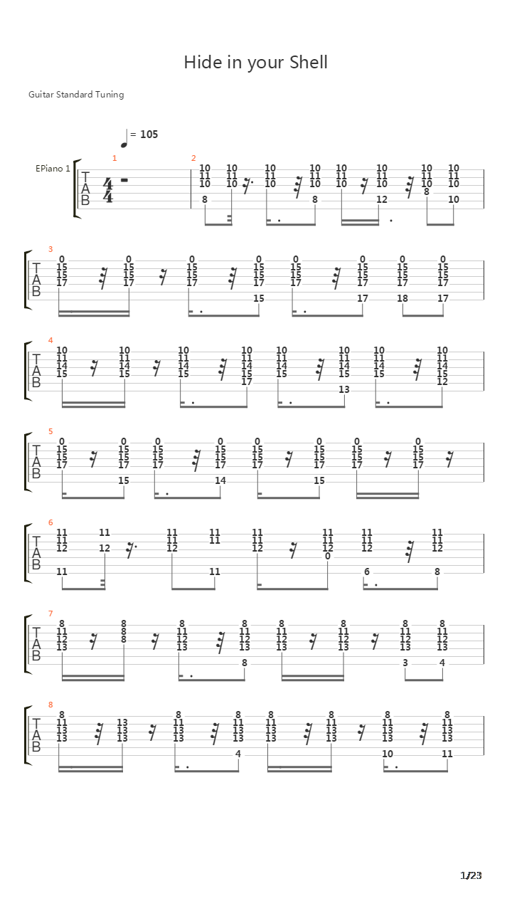 Hide In Your Shell吉他谱