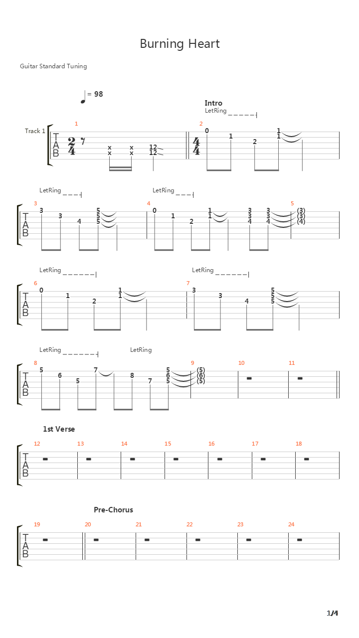 Burning Heart吉他谱