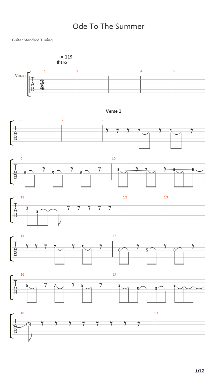 Ode To The Summer吉他谱