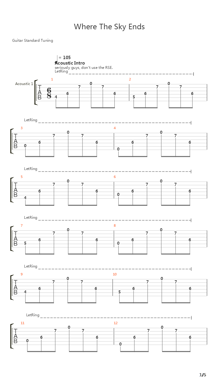 Where The Sky Ends吉他谱