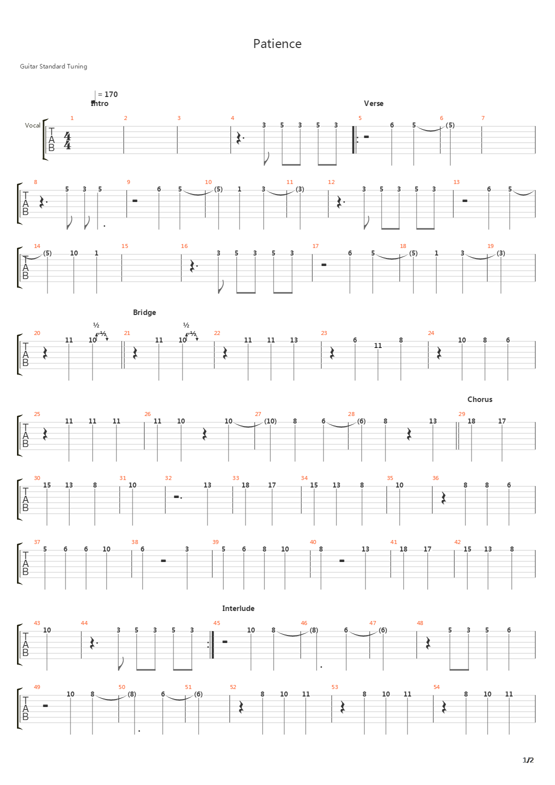 Patience吉他谱