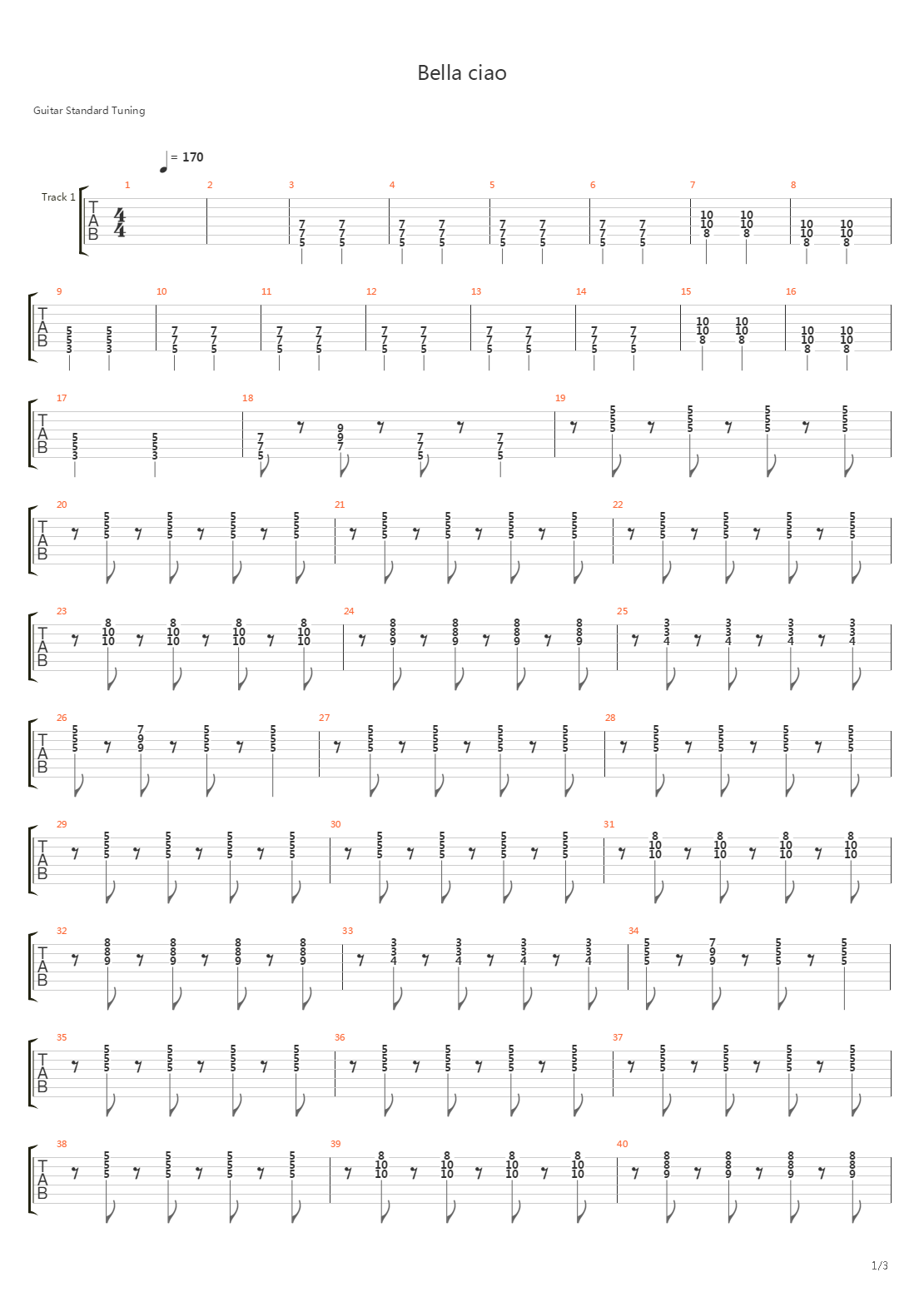 Bella Ciao吉他谱