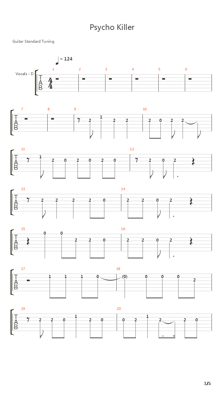 Psycho Killer吉他谱