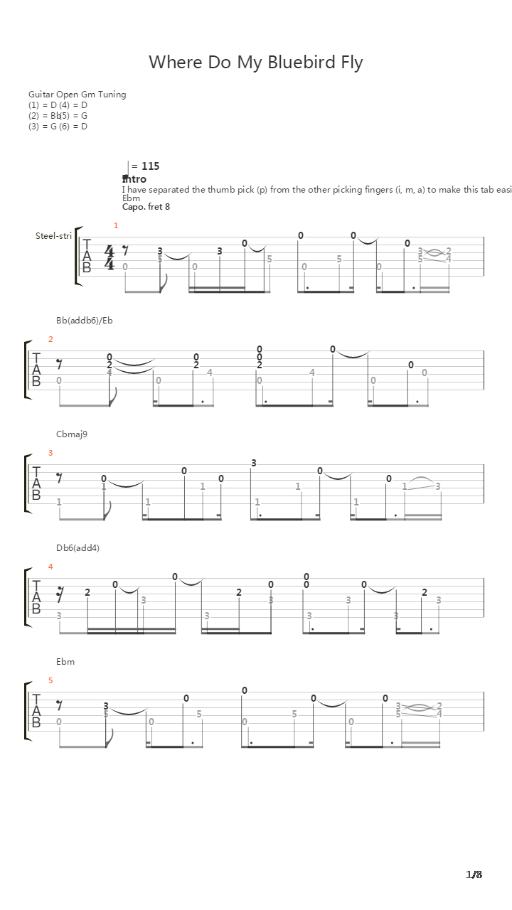 Where Do My Bluebirds Fly吉他谱