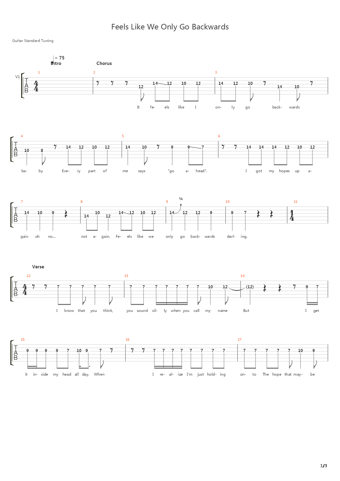 Feels Like We Only Go Backwards吉他谱