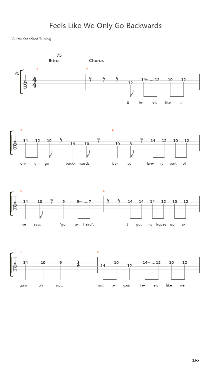 Feels Like We Only Go Backwards吉他谱