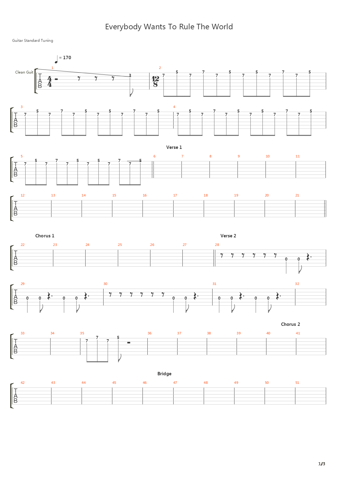 Everybody Wants To Rule The World吉他谱