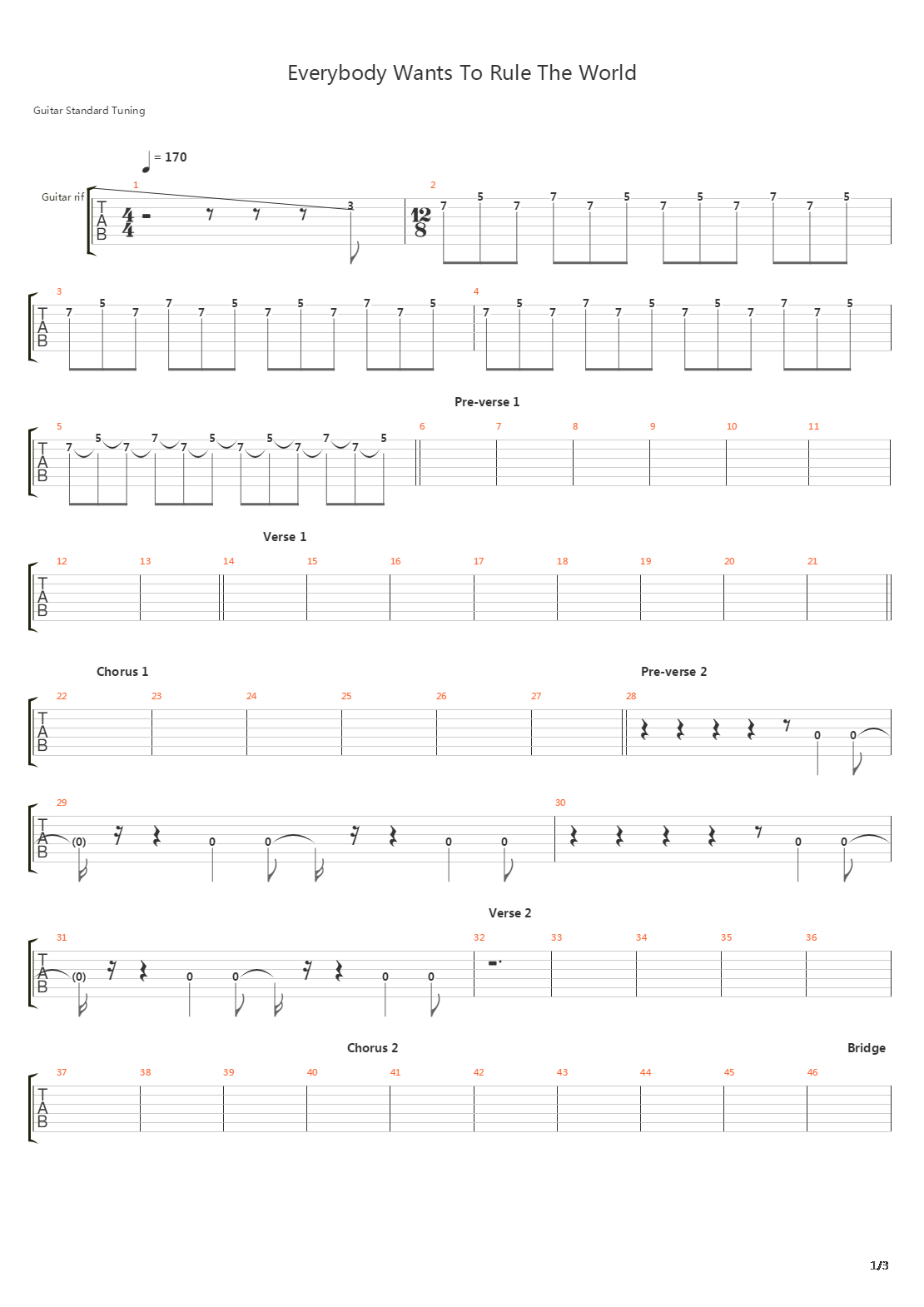 Everybody Wants To Rule The World吉他谱