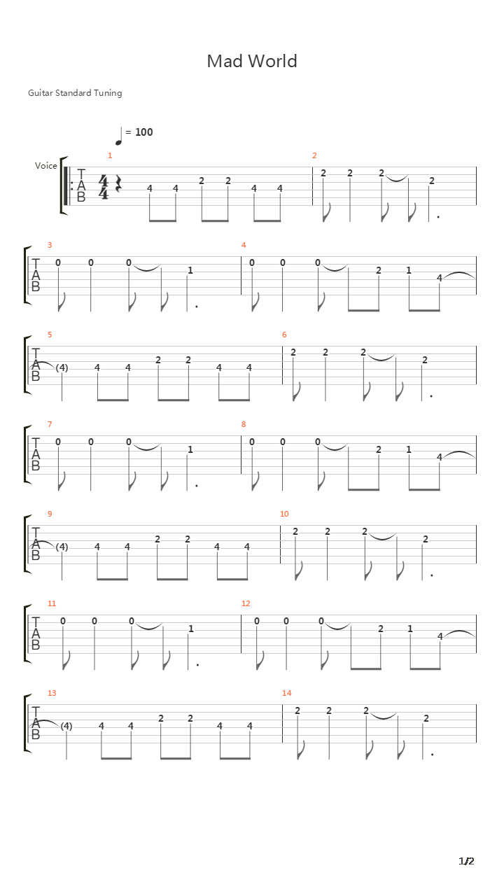 Mad World吉他谱