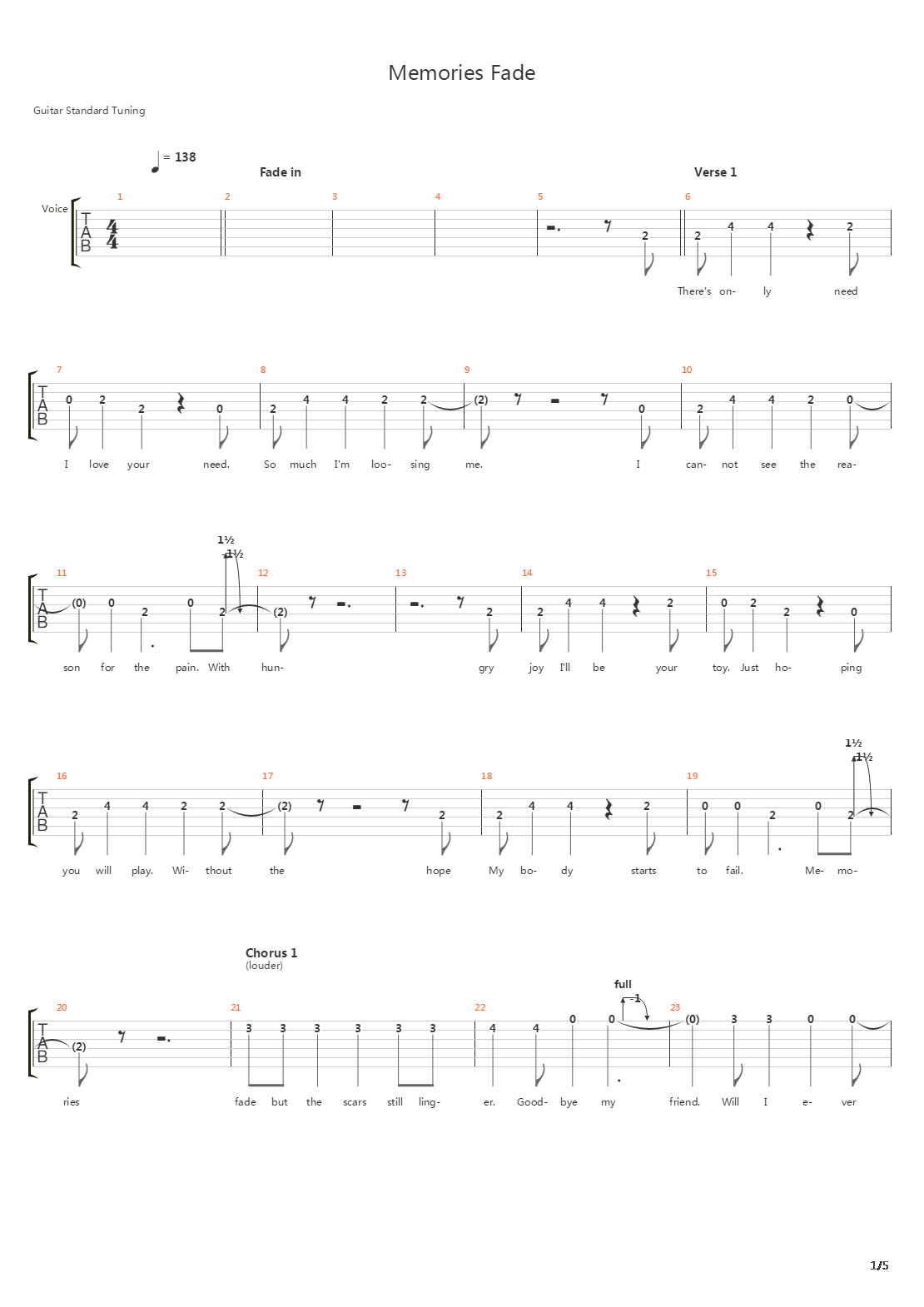 Memories Fade吉他谱