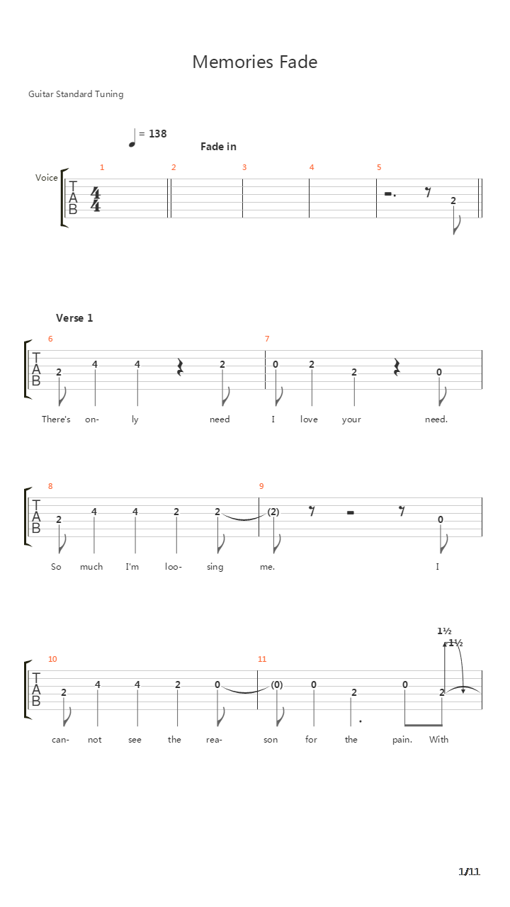 Memories Fade吉他谱