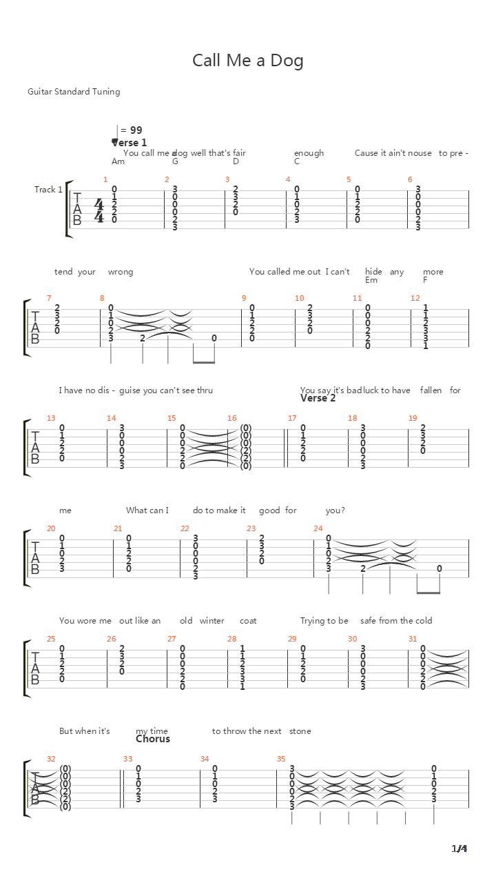 Call Me A Dog吉他谱