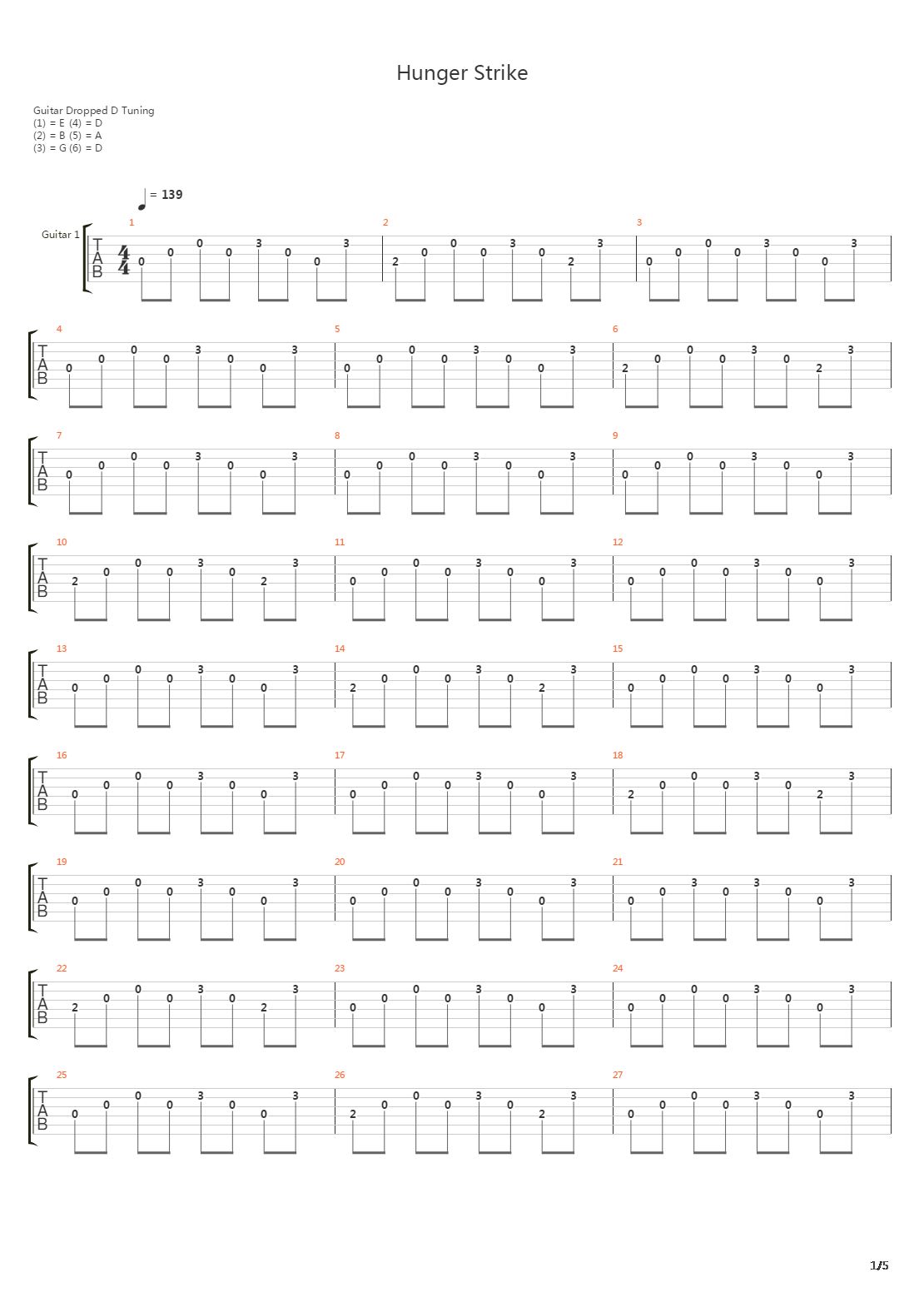 Hunger Strike吉他谱