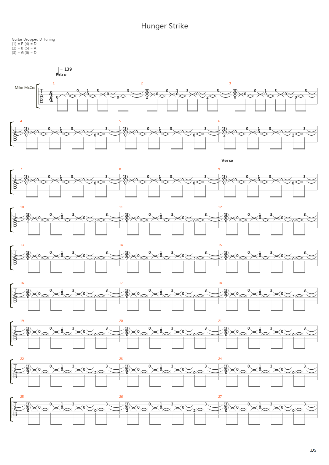 Hunger Strike吉他谱