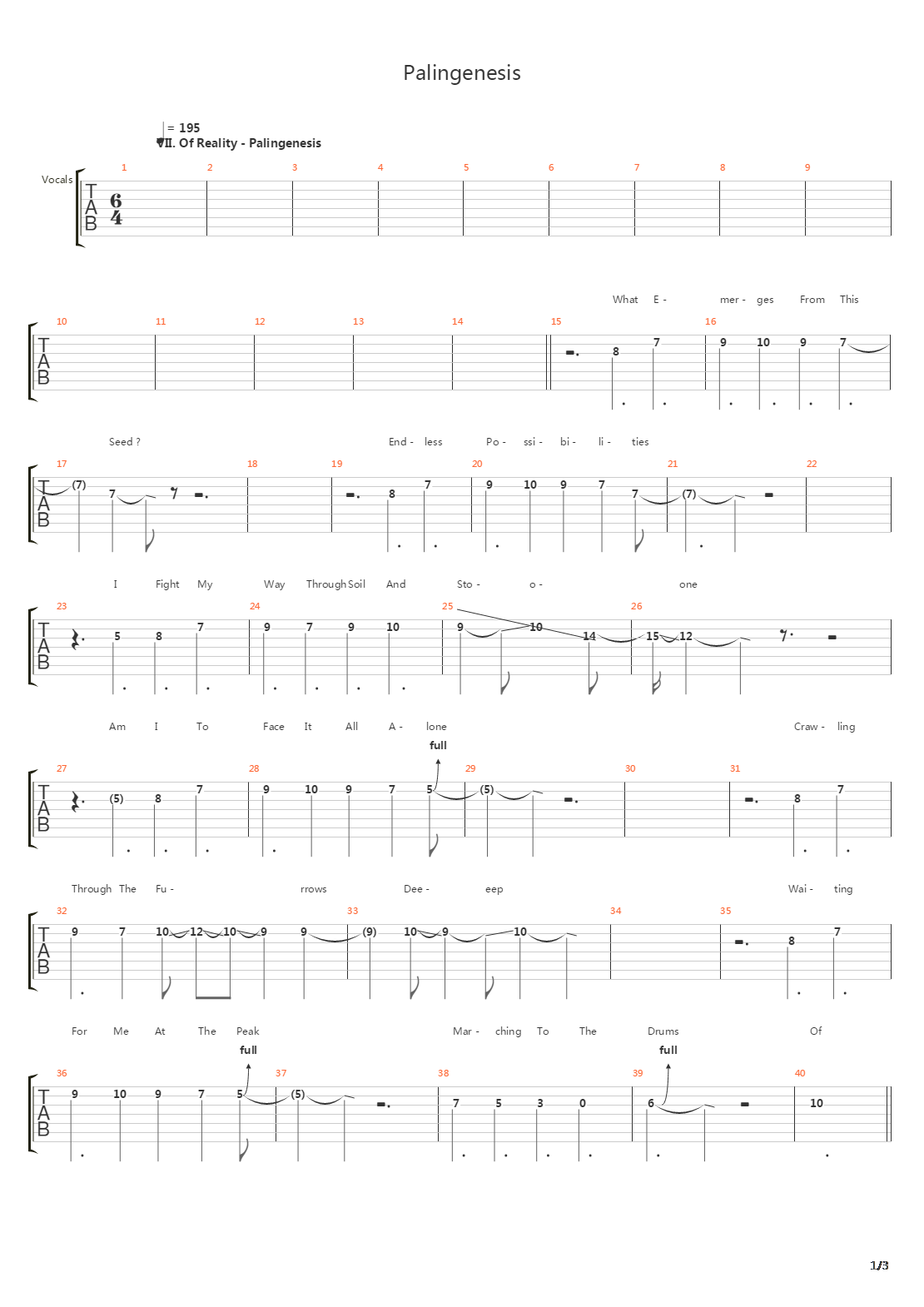 Palingenesis吉他谱