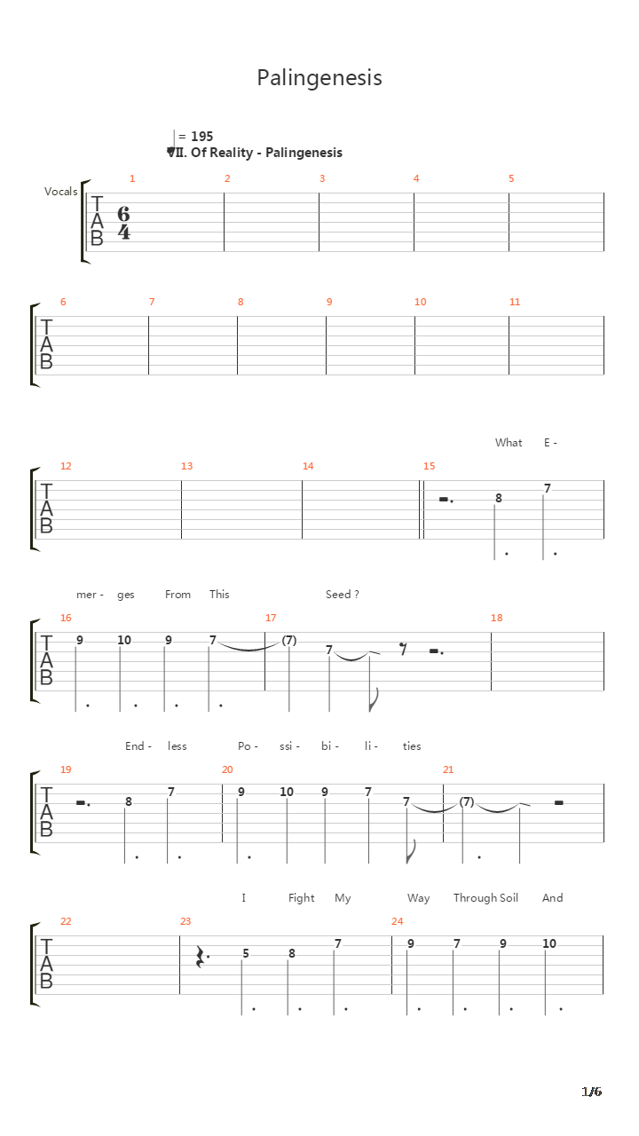 Palingenesis吉他谱