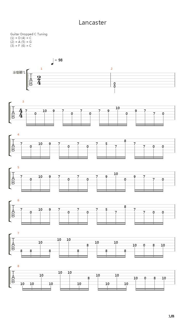 Lancaster吉他谱