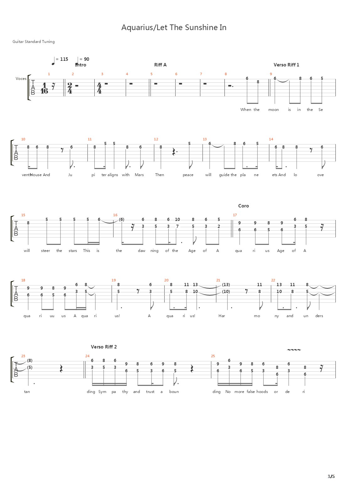 Aquariuslet The Sunshine In吉他谱