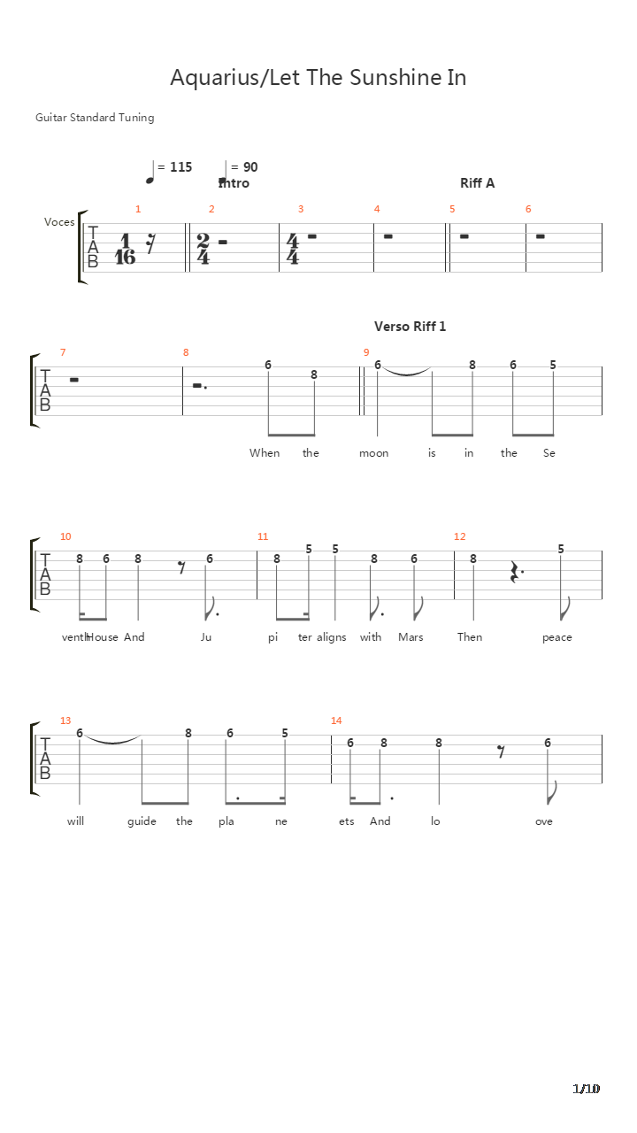Aquariuslet The Sunshine In吉他谱