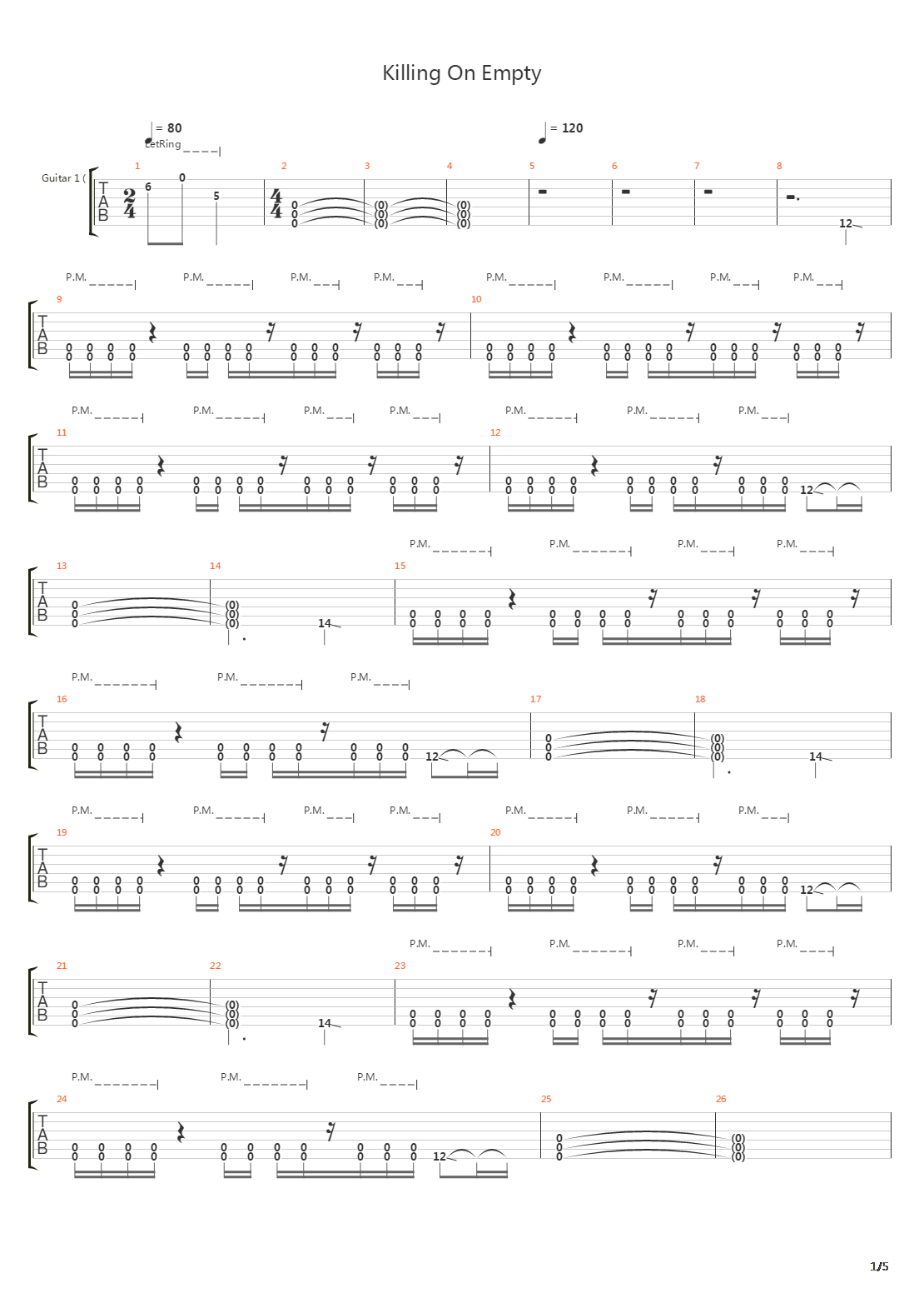 Killing On Empty吉他谱