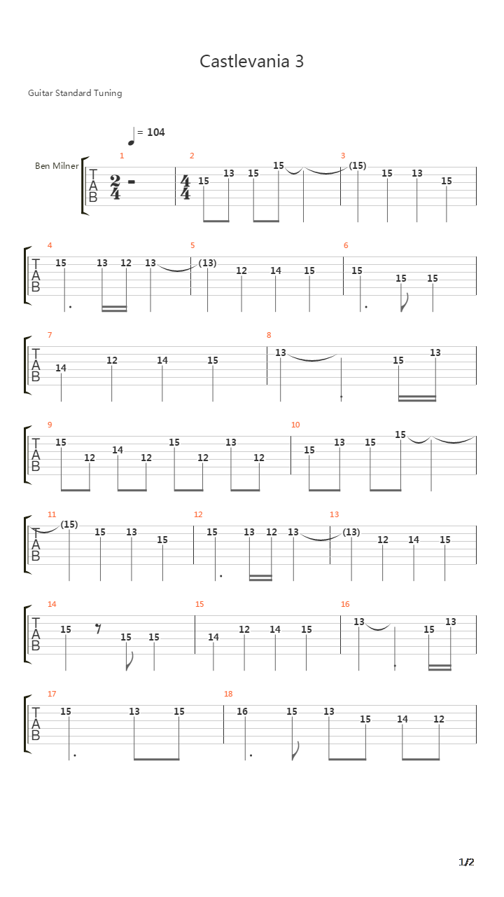 Castlevania 3 - Evergreen吉他谱