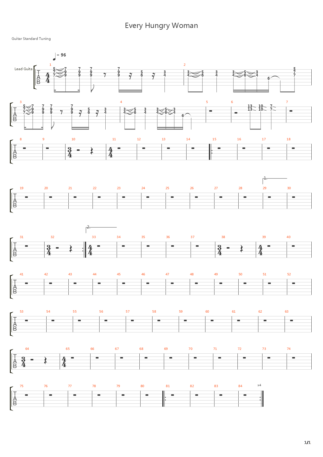 Every Hungry Woman吉他谱