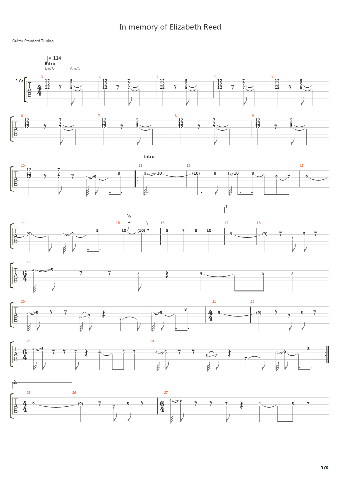 In Memory Of Elizabeth Reed吉他谱