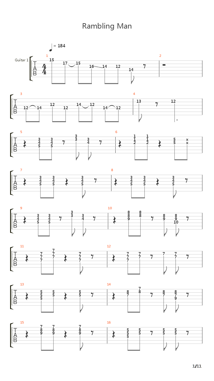 Ramblin Man吉他谱