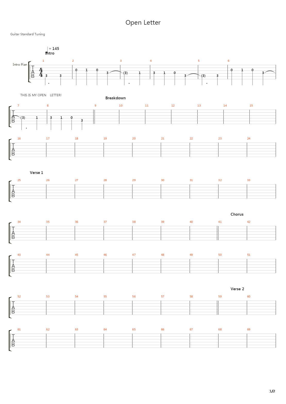 Open Letter吉他谱