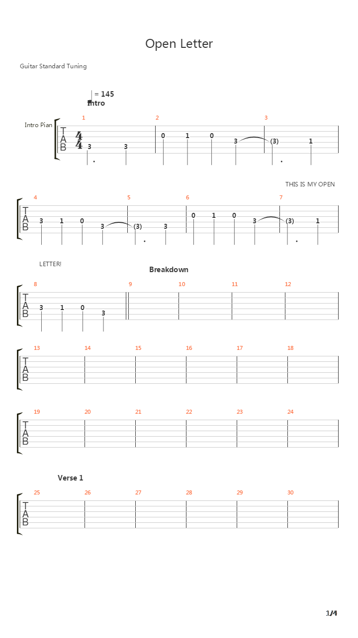 Open Letter吉他谱