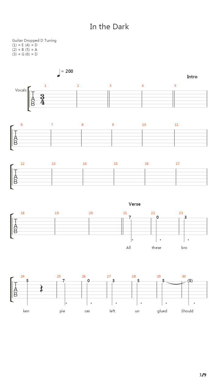 In The Dark吉他谱