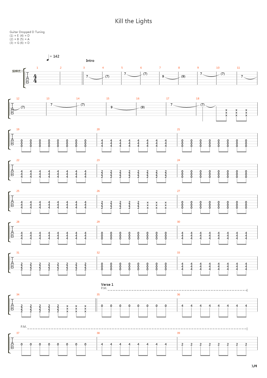 Kill The Lights吉他谱